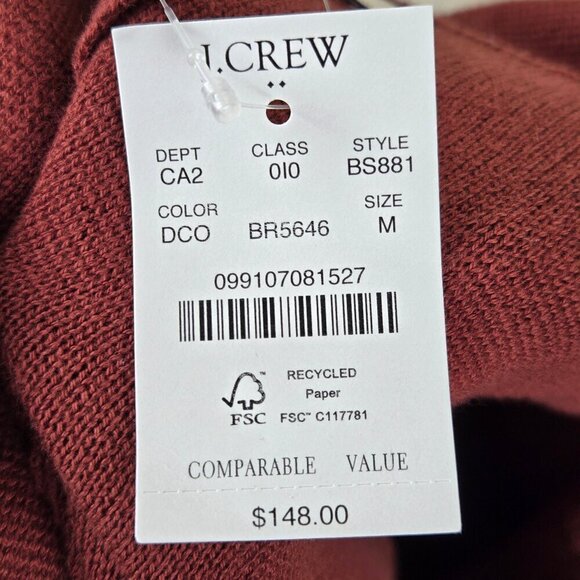 J Crew Size Medium Rust Red Slouchy Cardigan 2 Button Closure Pockets Collar NWT - Picture 10 of 13